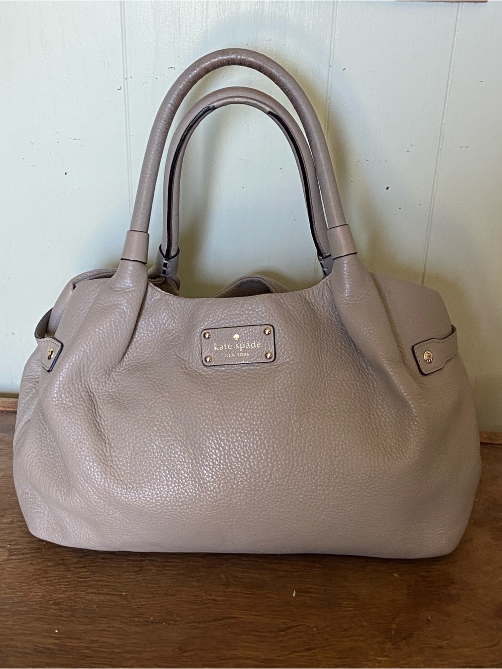 Kate Spade Pebbled Leather Satchel in Taupe Slouchy